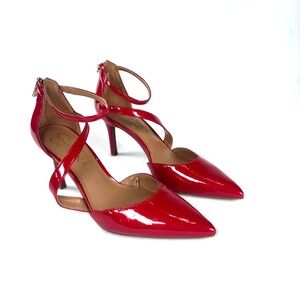 Jessica Simpson Red Ankle Strap Pointed High Heels Stilettos 8 M Pumps Holiday